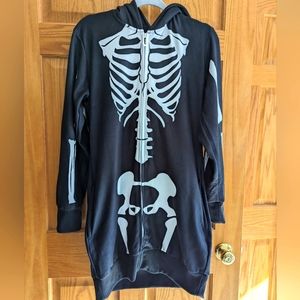Skeleton Dress Costume w/ Hood, Pockets